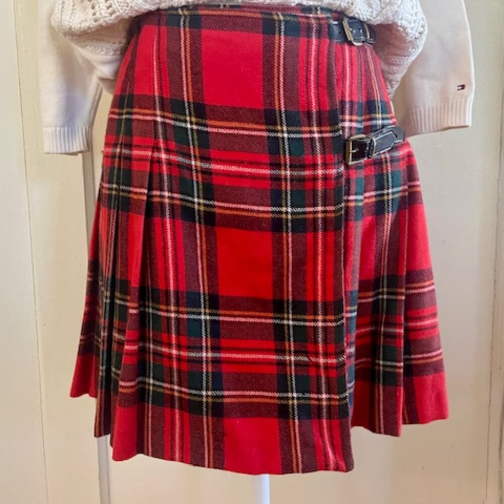 Vintage The Limited Red Plaid Mini Kilt Wool Blend Sz 6 Made in Italy